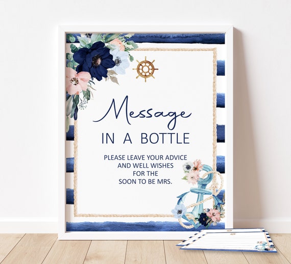 Message In A Bottle Sign Advice For The Bride Cards Nautical Bridal Shower Anchor Bridal Shower Advice Cards Printable NOT Editable B17 Il_570xn