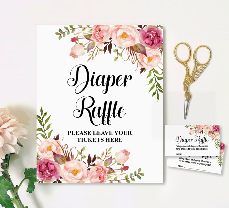 Pink Floral Diaper Raffle Cards Boho Baby Shower Game Diaper image 0