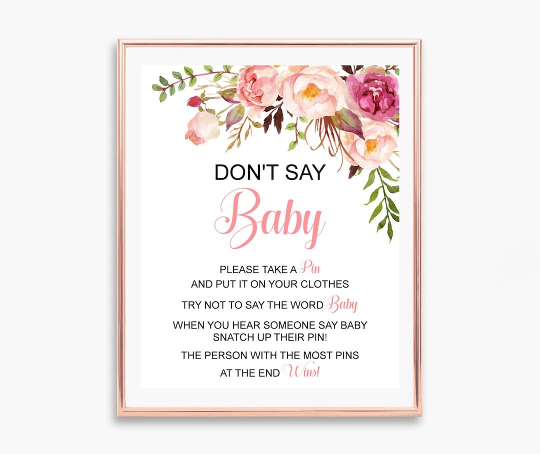 Floral Don't Say Baby Game Sign Boho Baby Shower Games Printable ...