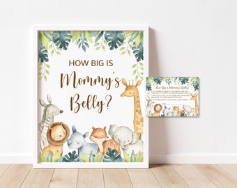 Safari Baby Shower How Big Is Mommy's Belly Game, Jungle Animals, Guess Mom's Belly Size Game Printable 0129