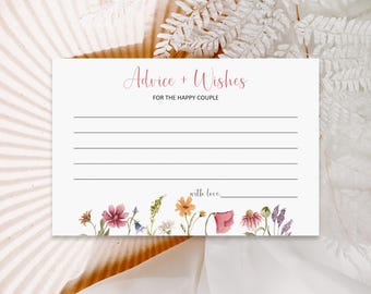 Biglietto di auguri e consigli per la coppia felice - Addio al nubilato con fiori di campo stampabile, ricordo floreale del matrimonio NON modificabile 0123