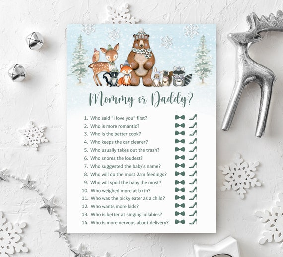 Woodland Baby Shower Mommy or Daddy Game Winter Woodland Animals Forest Animal Baby Shower Game Printable NOT Editable C4 Il_570xn