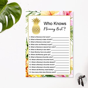 Tropical Baby Shower Game Bundle Hawaiian Baby Shower Gold Pineapple Baby Shower Neutral Summer Baby Shower Games Printable NOT Editable C74 image 2