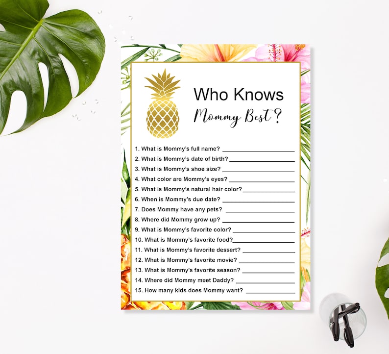 Tropical Baby Shower Game Bundle Hawaiian Baby Shower Gold Pineapple Baby Shower Neutral Summer Baby Shower Games Printable NOT Editable C74 image 2