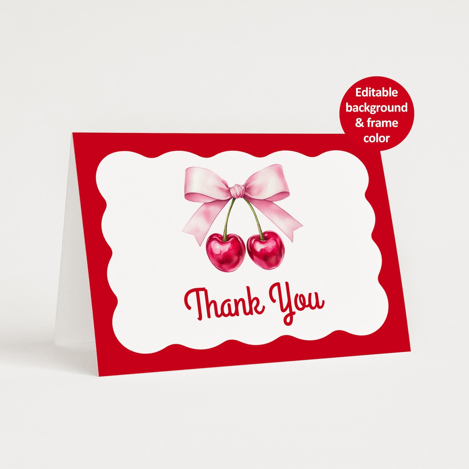 Editable Pink Bow Cherry Thank You Card Template Cherry on Top Themed ...