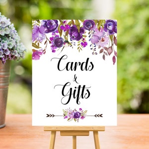 Purple Gifts Table Sign Printable Floral Cards &amp; Gifts Sign - Etsy