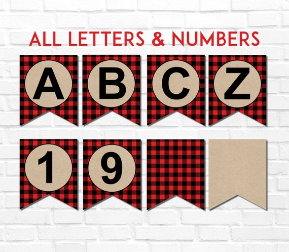 lumberjack printable banner a z alphabet numbers buffalo etsy