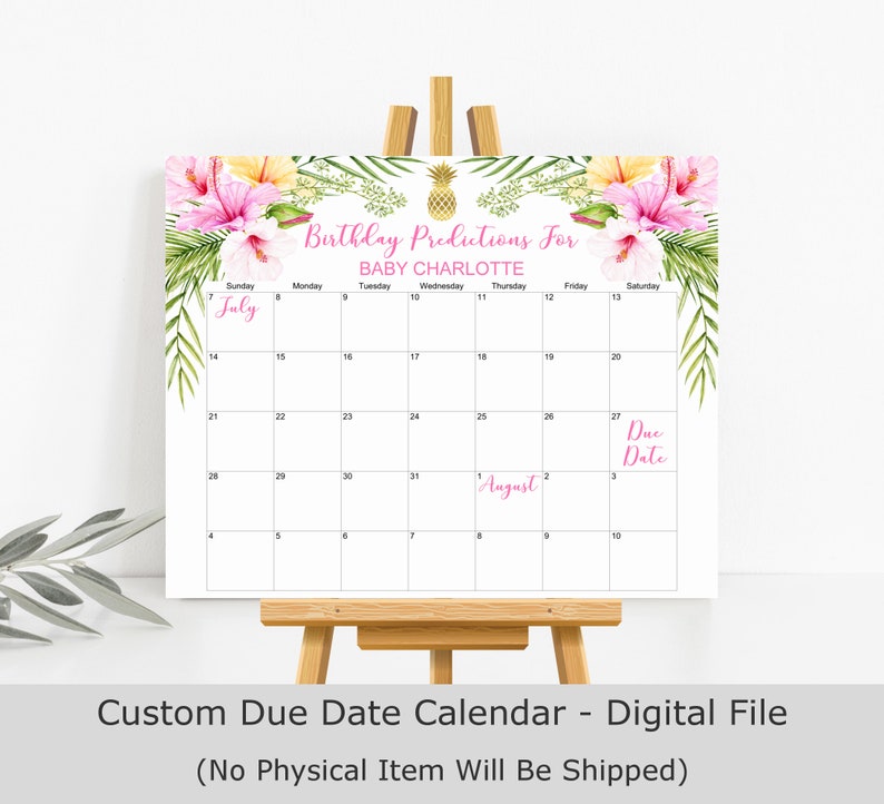Tropical Baby Shower Baby Predictions Game Due Date Calendar Printable Custom Guess Baby Birthday Game C74 Digital File