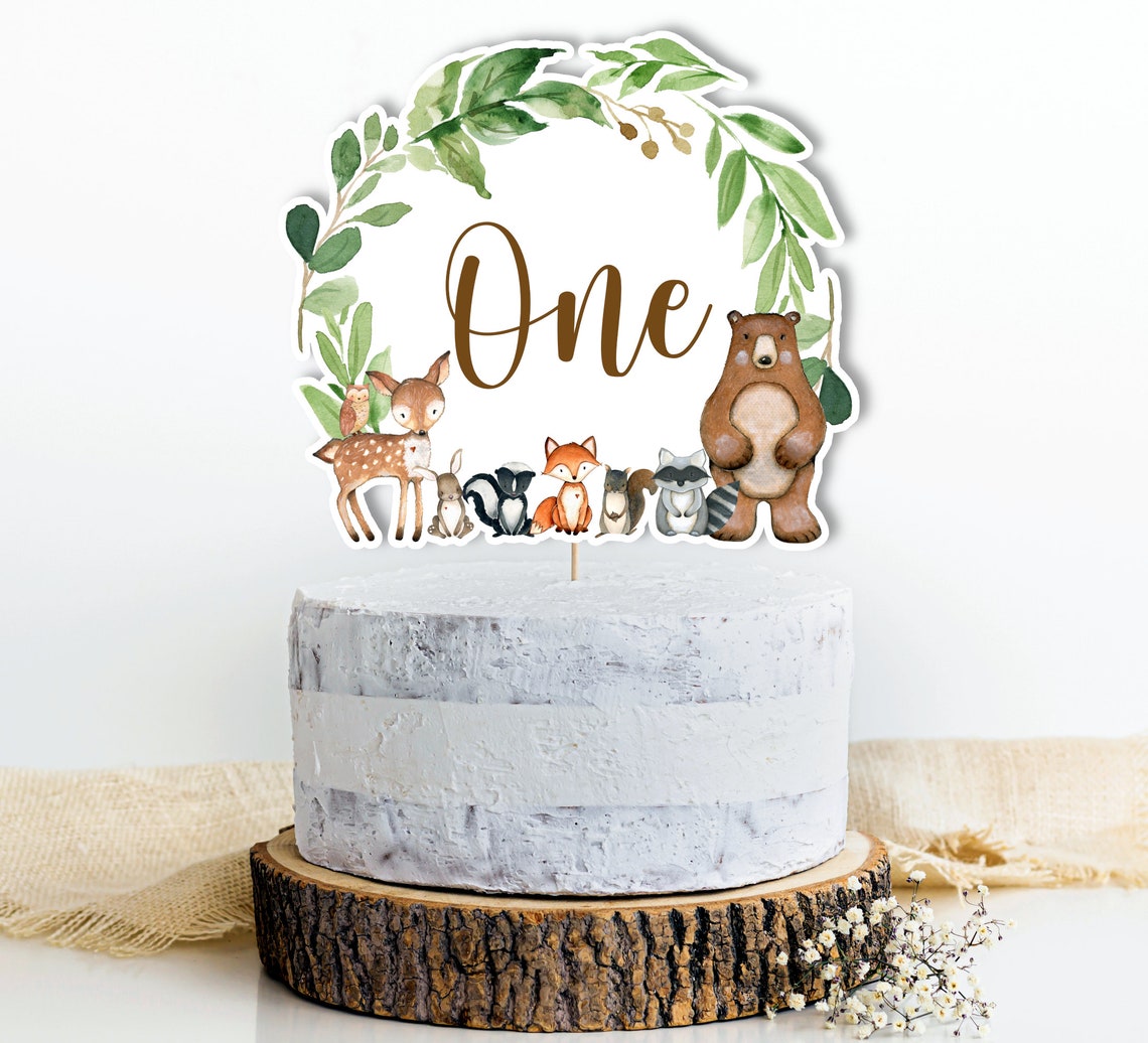 PRINTABLE Woodland Cake Topper Woodland First Birthday Cake - Etsy