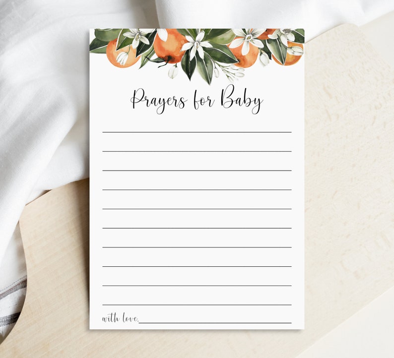 Orange Citrus Prayers For Baby Cards Citrus Baby Shower Little Cutie Baby Shower Game Printable NOT Editable C8 image 2