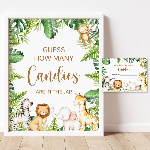 Guess How Many Candies Are In The Jar Game Jungle Baby Shower Jungle Animals Safari Baby Shower Game Printable Tropical NOT Editable C94