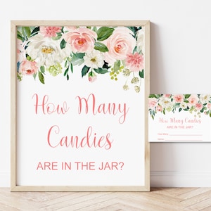 Indovina quante caramelle ci sono nel barattolo Ragazza Blush Pink Floral Baby Shower Gioco stampabile Gioco di caramelle NON modificabile C80