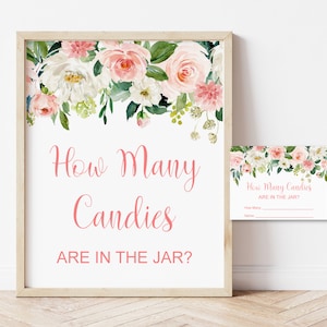 Guess How Many Candies Are In The Jar Girl Blush Pink Floral Baby Shower Game Printable Candy Game NOT Editable C80