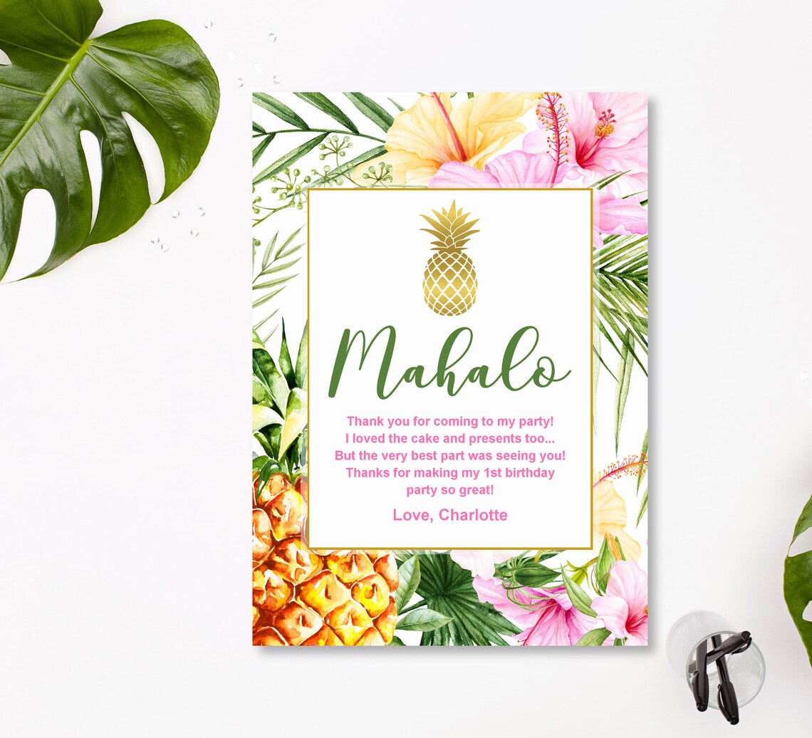 Hawaiian Luau Thank You Card Luau Birthday Thank You Card Etsy