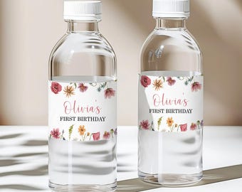 Editable Wildflower Water Bottle Label Template, Floral Birthday Wedding Baby Shower Printable, Corjl 0123