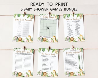 Safari Baby Shower Games, Jungle Baby Shower Games, Safari Animals Wild One Baby Shower Game Pack Printable, Instant Download 0127