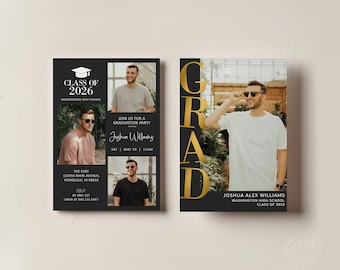 Editable 2026 Graduation Announcement Template Senior Announcement Graduation Invitation Gold Foil Bold Modern Grad Photo Card Corjl 0143