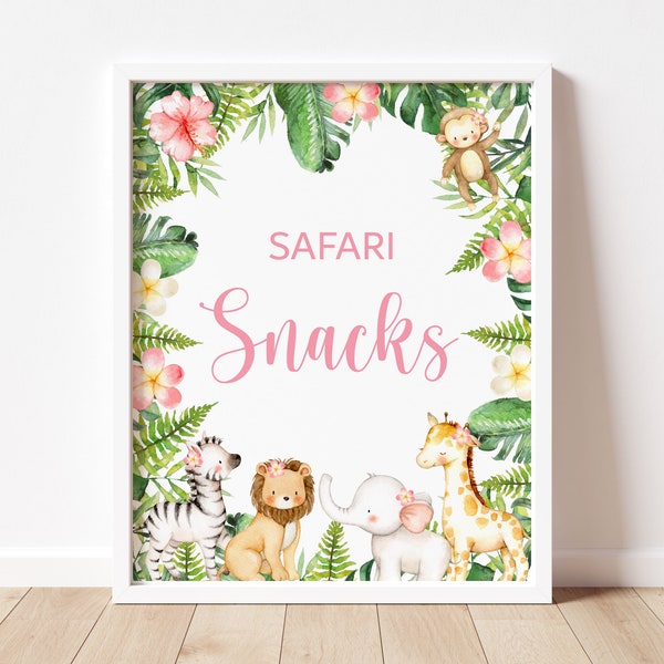 Safari Snacks Sign Safari Birthday Pink Safari Baby Shower Girl Wild One Birthday Food Table Sign Printable NOT Editable A95 C94