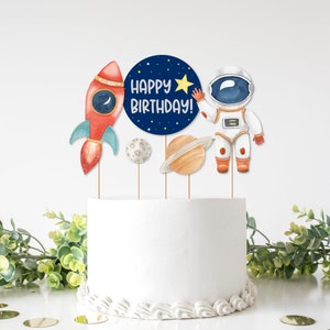 PRINTABLE Space Cake Topper Space Centerpieces Outer Space Birthday Planet Galaxy Birthday Astronaut Birthday Decorations NOT Editable A13 image 2