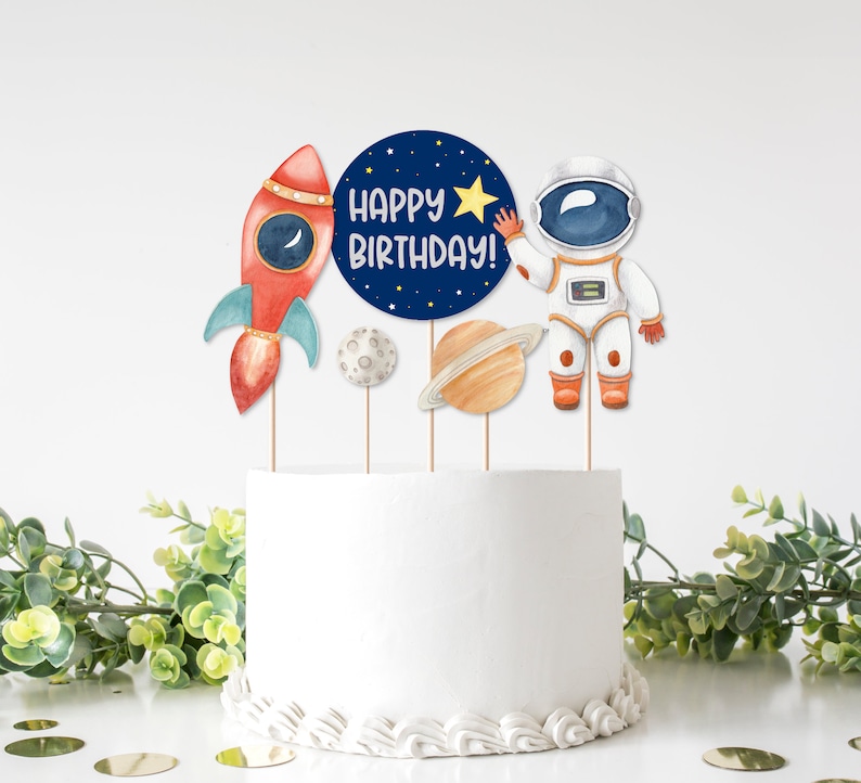 PRINTABLE Space Cake Topper Space Centerpieces Outer Space Birthday Planet Galaxy Birthday Astronaut Birthday Decorations NOT Editable A13 image 2