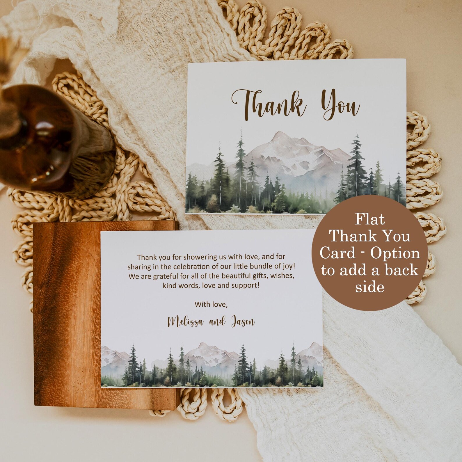 Editable Forest Mountain Thank You Card Template Adventure Baby Shower ...