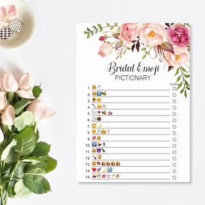 Bridal Shower Emoji Game Bridal Emoji Pictionary Game Boho Pink Floral Bridal Shower Game Printable NOT Editable B54