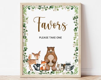 Woodland Baby Shower Favors Sign, Greenery Woodland Animals Forest Baby Shower, Woodland Birthday Party Printable 0120