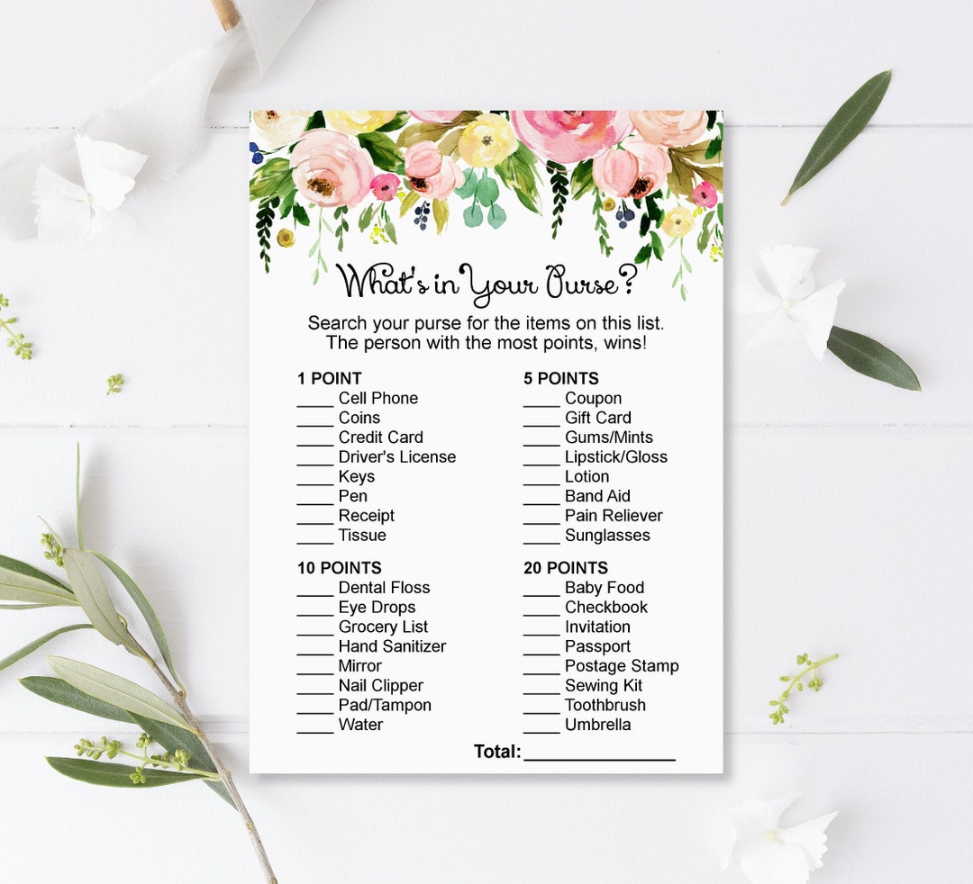 What's in Your Purse Baby Shower Game Printable Pink Etsy