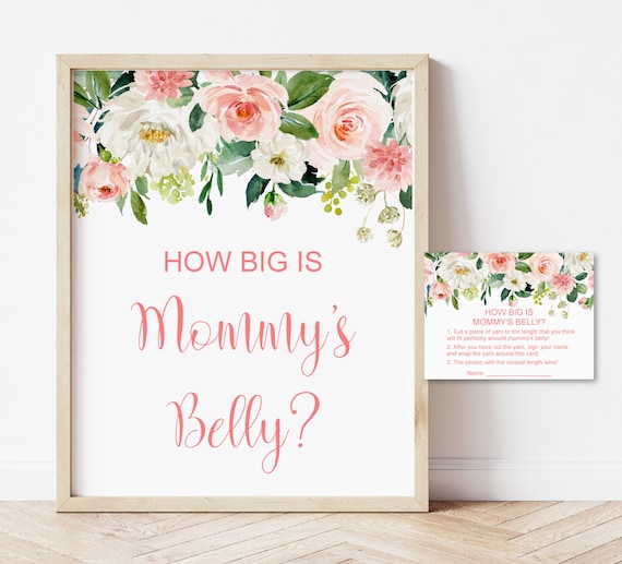 Guess How Big Is Mommy's Belly Game Blush Pink Floral Baby Shower Game Printable Guess Mom Tummy Instant Download C80 Il_570xn