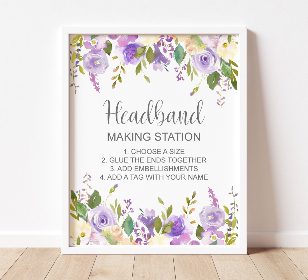 Headband Making Station Sign Purple Baby Shower Sign Decorate A ...