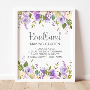 Headband Making Station Sign Purple Baby Shower Sign Decorate A ...