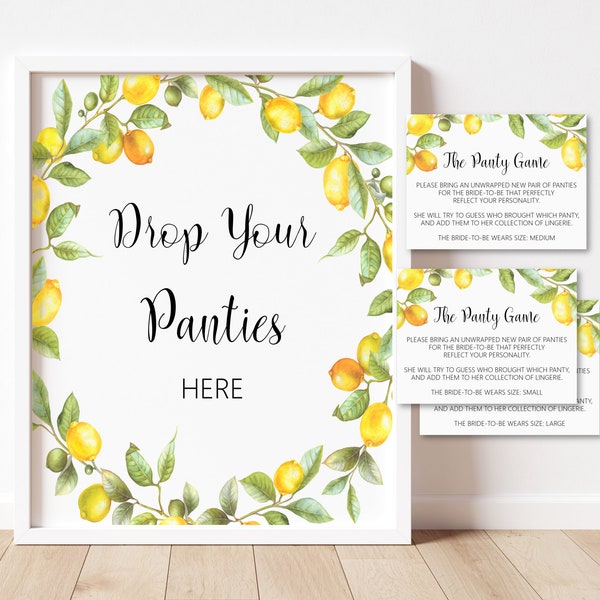 Panty Game Lemon Bridal Shower Lingerie Shower Game Citrus Lemon Theme Bachelorette Party Wedding Shower Printable Game NOT Editable B5