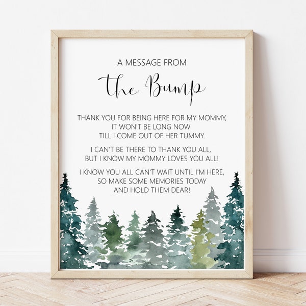 Message From The Bump Sign Mountains Baby Shower Sign Trees Woodland Rustic Winter Baby Shower Decor Printable NOT Editable C90