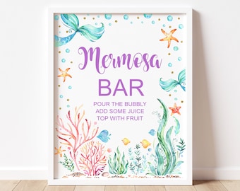 Mermaid Mermosa Bar Sign Mimosa Bar Under The Sea Mermaid Baby Shower Birthday Sign Drinks Sign Printable  A75 C71