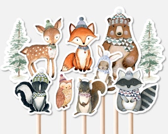PRINTABLE Winter Woodland Animals Centerpieces, Cake Topper, Diaper Cake Kit, Baby Shower, Birthday Decor, 0119
