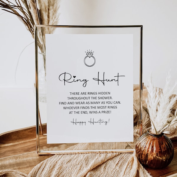 Ring Hunt Game Find the Rings Bridal Shower Game Printable Minimal Kraft Paper Rustic Woodsy Modern Black White NOT Editable B3