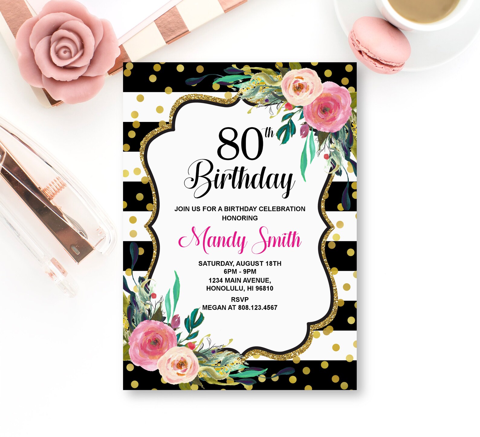 80th Birthday Invitation Women Birthday Invitation Pink Floral - Etsy