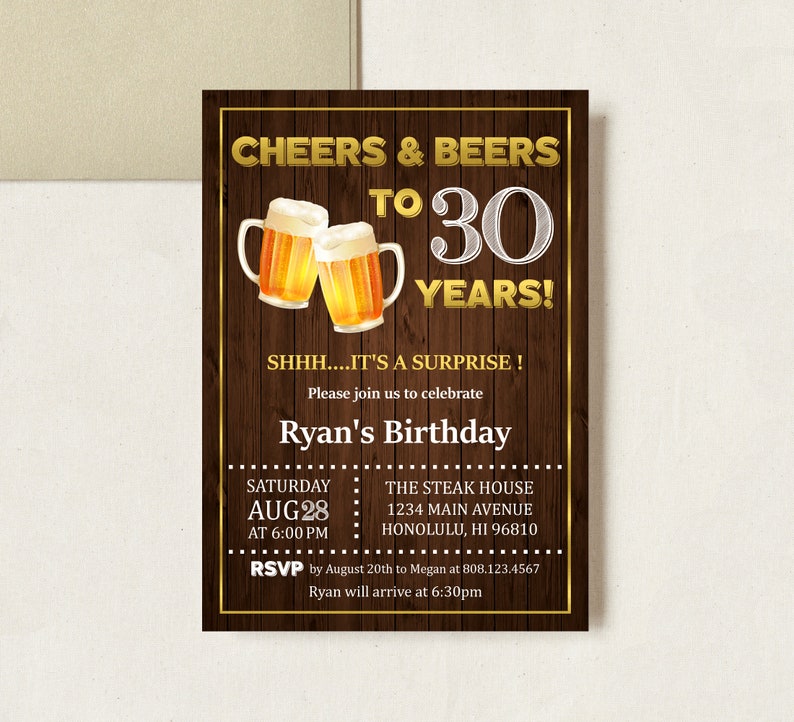30th Birthday Invitation for him Cheers and Beers to 30 years | Etsy