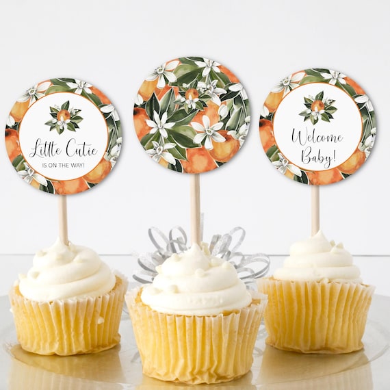 Little Cutie Cupcake Toppers – Citrus Baby Shower Printable Food Decorations  0125