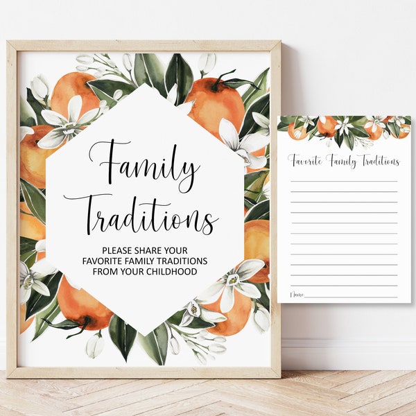Orange Citrus Family Traditions Card and Sign Citrus Baby Shower Little Cutie Baby Shower Game Printable NOT Editable C8