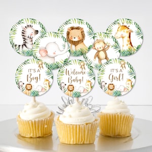 Jungle Cupcake Toppers Jungle Baby Shower Cute Safari Animals Baby Shower Food Decoration Printable Topper NOT Editable 0127