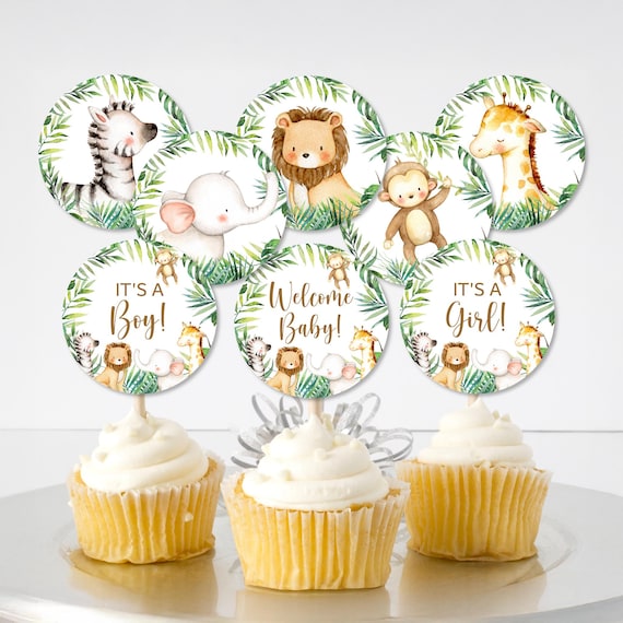 Jungle Cupcake Toppers Jungle Baby Shower Cute Safari Animals Baby Shower Food Decoration Printable Topper  0127