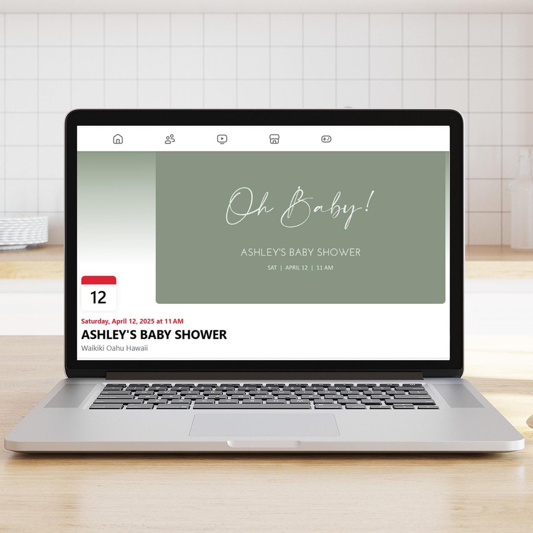 Editable Facebook Invitation Template, Minimalist Sage Green Baby ...