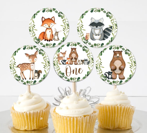 Woodland Cupcake Toppers Woodland Birthday Woodland Animals Boy First Birthday Party Decor Printable Topper NOT Editable A2 Il_570xn