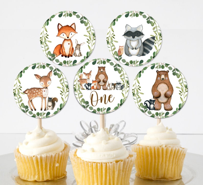 Woodland Cupcake Toppers Woodland Birthday Woodland Animals Etsy