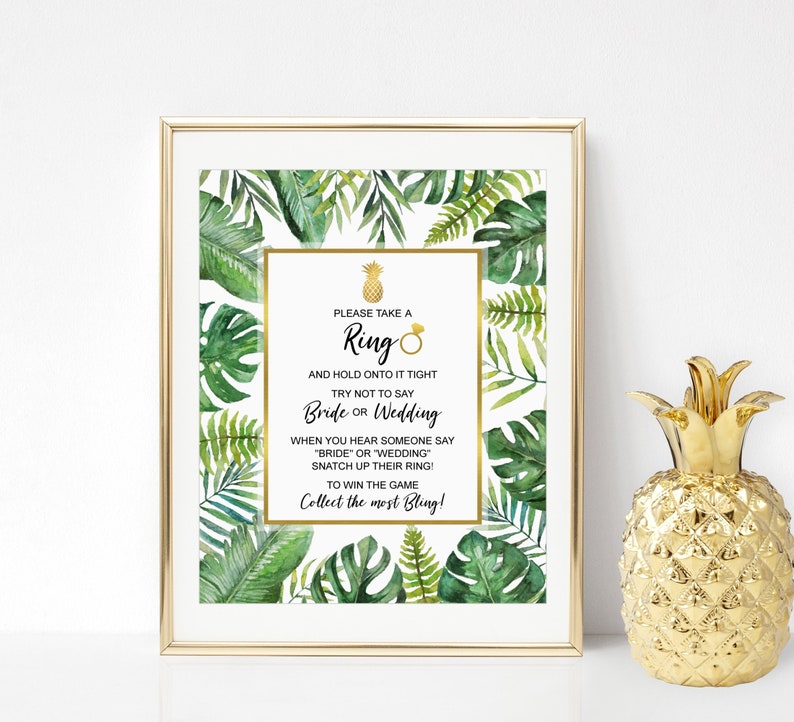 Don't Say Bride Ring Game Tropical Bridal Shower Game Dont Say Bride or Wedding Hawaiian Luau Bridal Shower Game NOT Editable B82 image 1