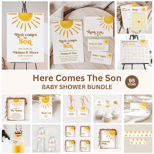 Editable Sun Baby Shower Bundle Here Comes The Son Baby Shower Boho Sunshine Baby Shower Games Printable Corjl 0118