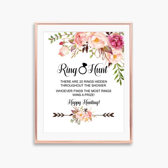 Ring Hunt Game Pink Floral Boho Bridal Shower Game Printable Fun Icebreaker Game Scavenger Hunt