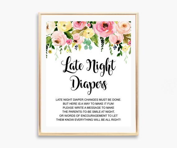 Floral Late Night Diapers Sign Printable Diaper Thoughts Etsy