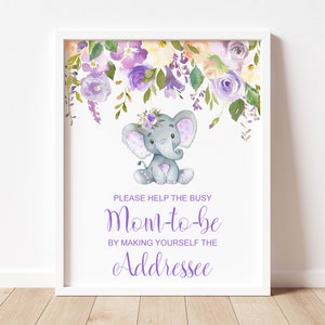 Elephant Baby Shower Envelope Sign Purple Elephant Baby Shower Write Your Name and Address Sign Printable NOT Editable C67